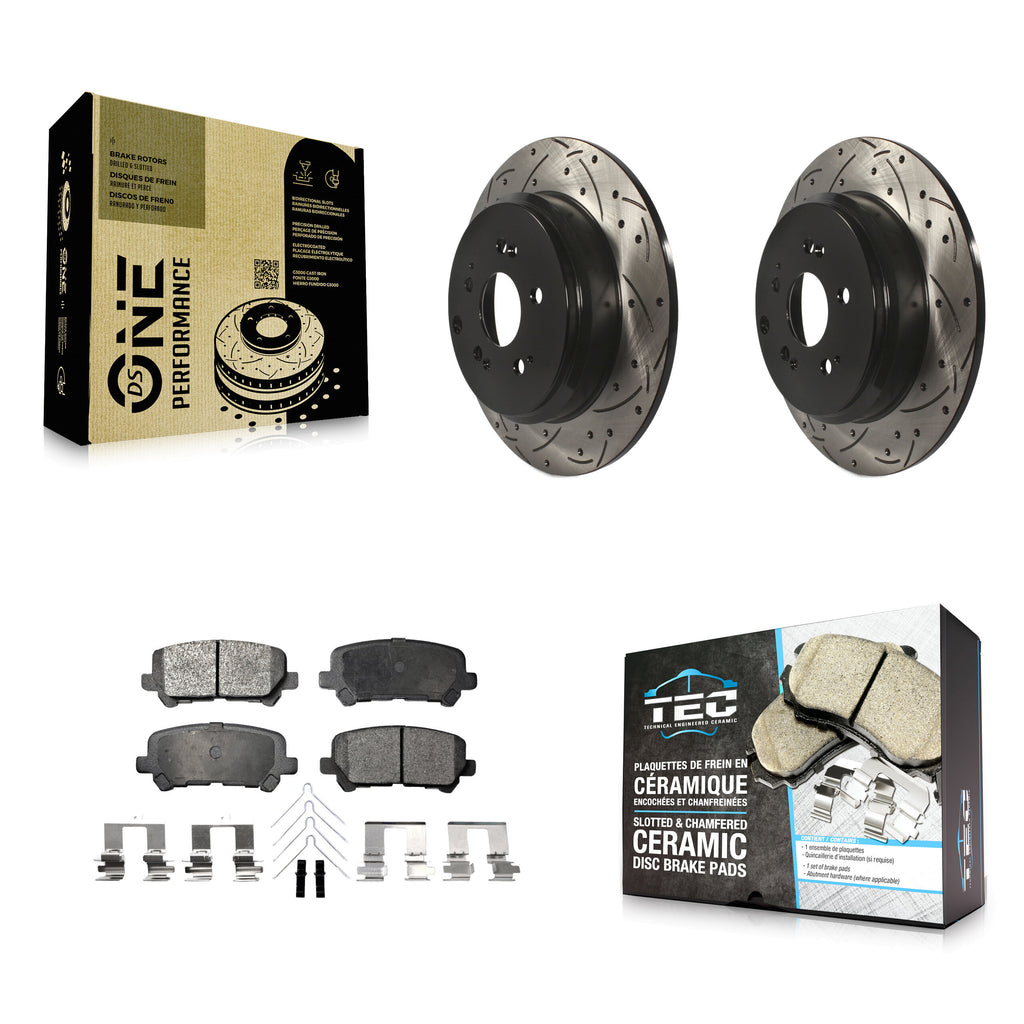 Rear Drilled Slot Brake Rotors Ceramic Pad Kit For Honda Odyssey Pilot Acura MDX