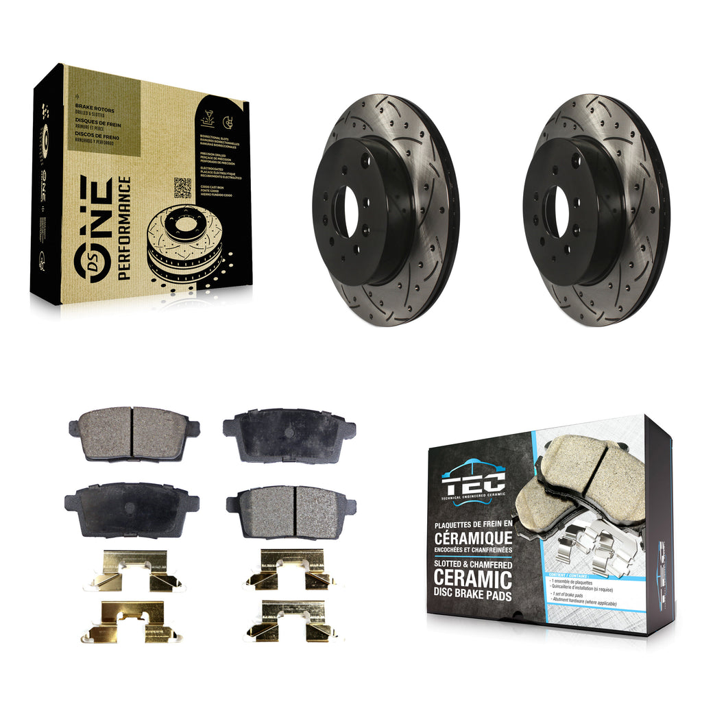 [Rear] 2007-2015 Mazda CX-9 Performance Drilled & Slotted Brake Rotor & Ceramic Pads Kit For Max Braking