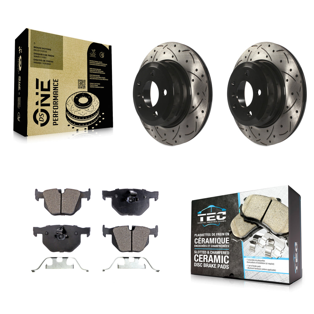 Rear Coated Drilled Slotted Disc Brake Rotors And Ceramic Pads Kit For BMW X5 X6