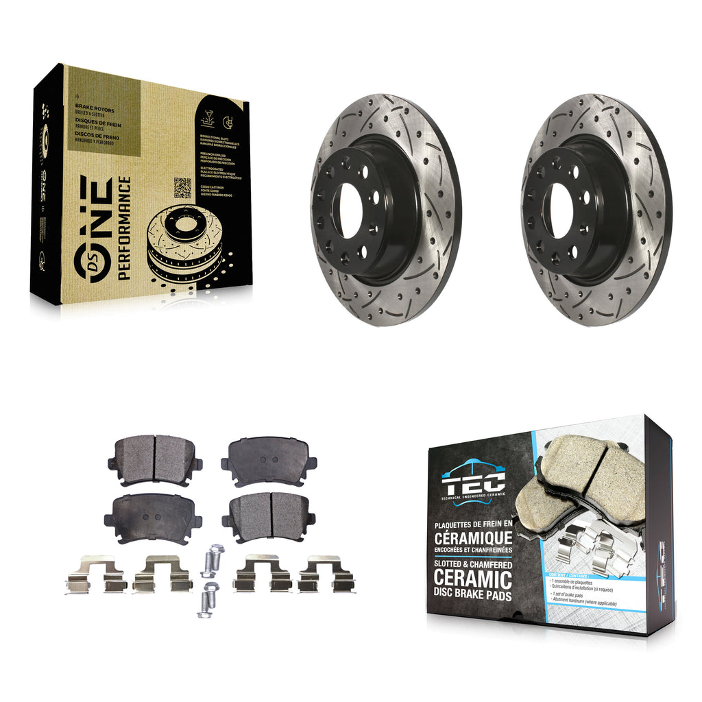 Rear Drill Slot Brake Rotors Ceramic Pad Kit For Volkswagen Tiguan CC Jetta Audi