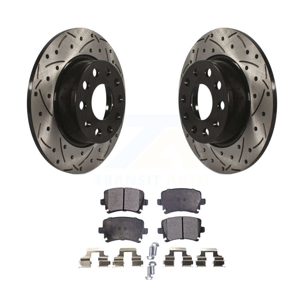 Rear Coated Drilled Slotted Disc Brake Rotors Ceramic Pad Kit For Volkswagen GTI