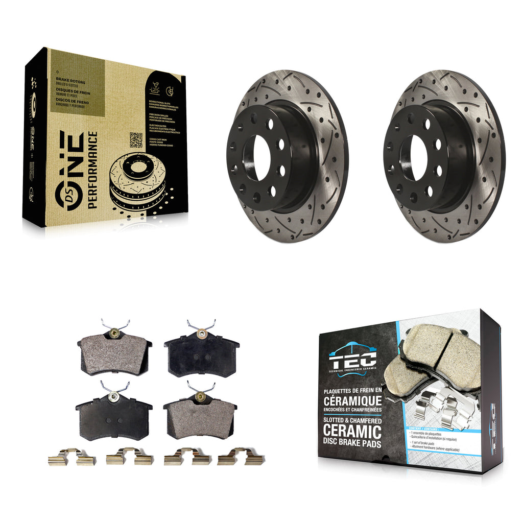 Rear Drilled Slot Brake Rotor & Ceramic Pad Kit For Volkswagen Jetta Beetle Golf