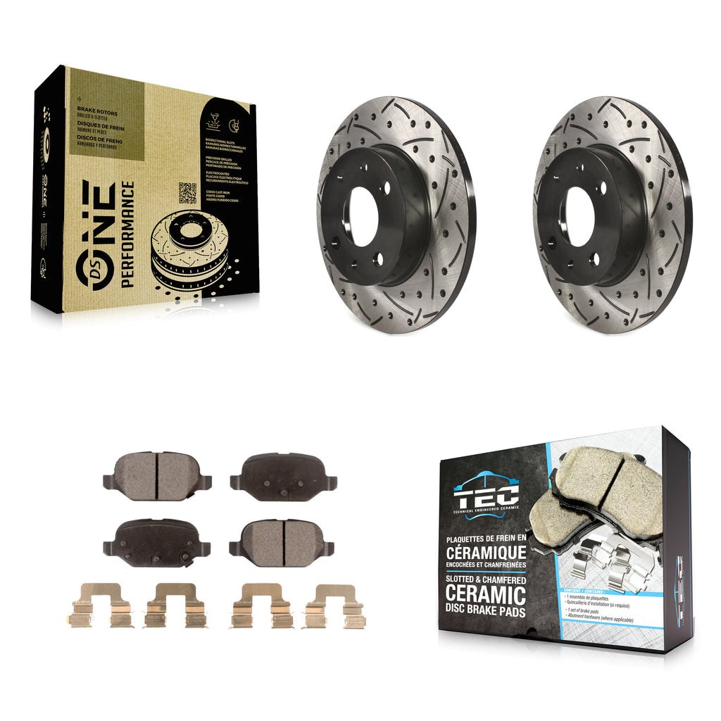 Rear Coated Drilled Slotted Disc Brake Rotors And Ceramic Pads Kit For Fiat 500