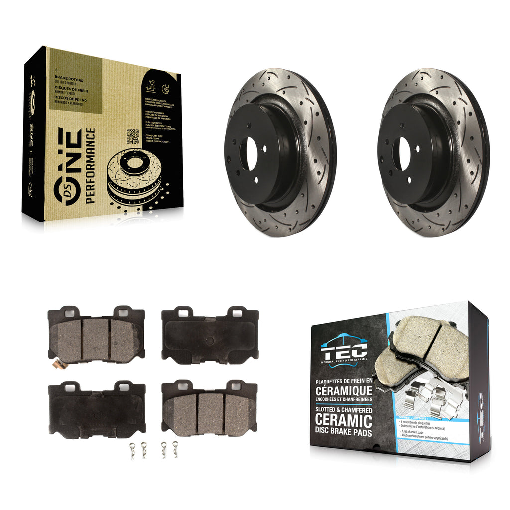 Rear Drilled Slot Brake Rotors Ceramic Pad Kit For INFINITI Q50 M37 Q60 Q70 Q70L
