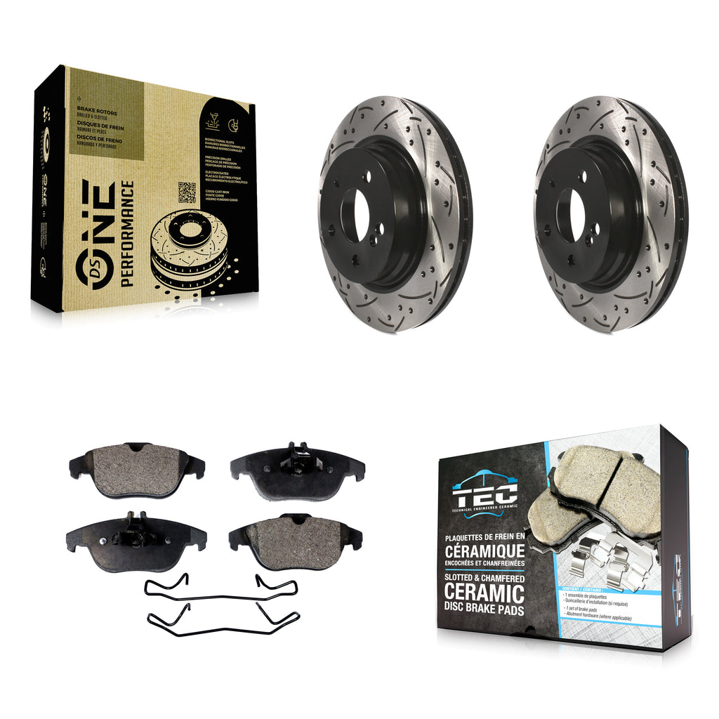 Rear Drilled Slot Brake Rotor & Ceramic Pad Kit For Mercedes-Benz E350 C250 C300