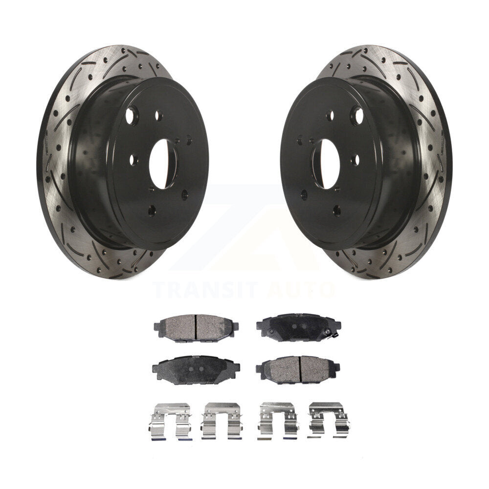 Rear Coated Drilled Slotted Disc Brake Rotors And Ceramic Pad Kit For Subaru WRX