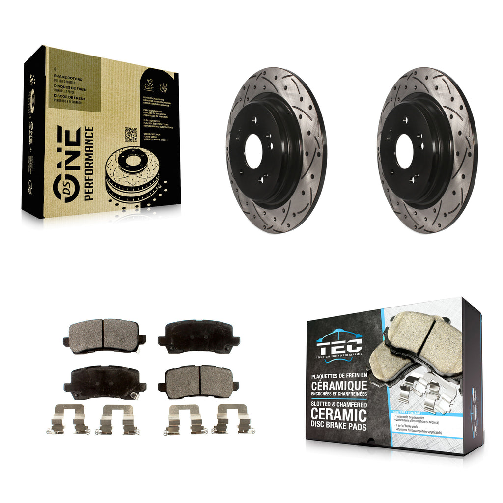 [Rear] 2015-2020 Acura TLX Performance Drilled & Slotted Brake Rotor & Ceramic Pads Kit For Max Braking