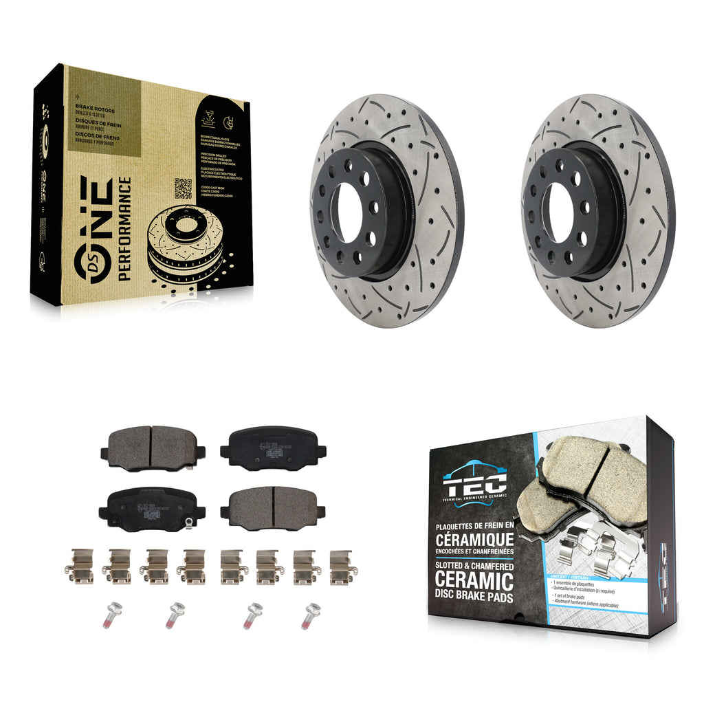Rear Drilled Slot Disc Brake Rotor & Ceramic Pad Kit For Jeep Renegade Fiat 500X