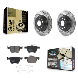 Rear Drill Slot Brake Rotors Ceramic Pad Kit For Volkswagen Tiguan Jetta Audi TT