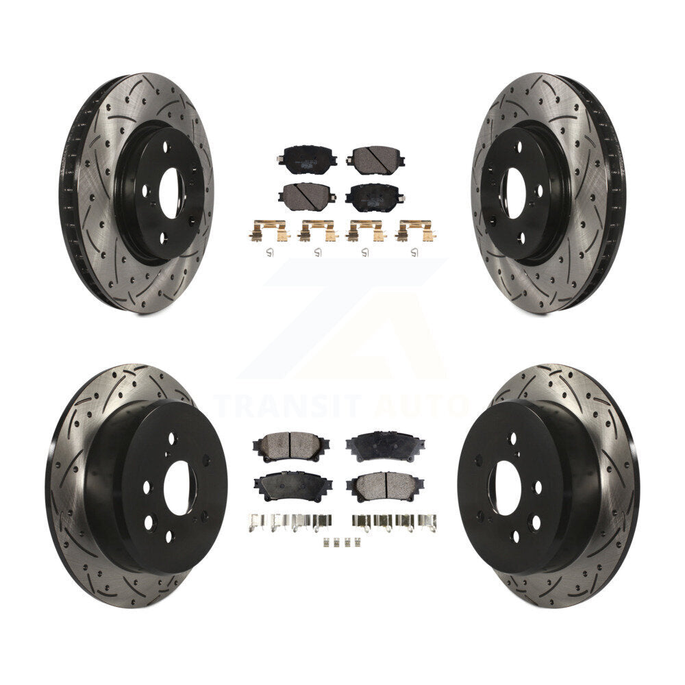 Front Rear Coated Drilled Slot Disc Brake Rotors Ceramic Pad Kit For Lexus IS250