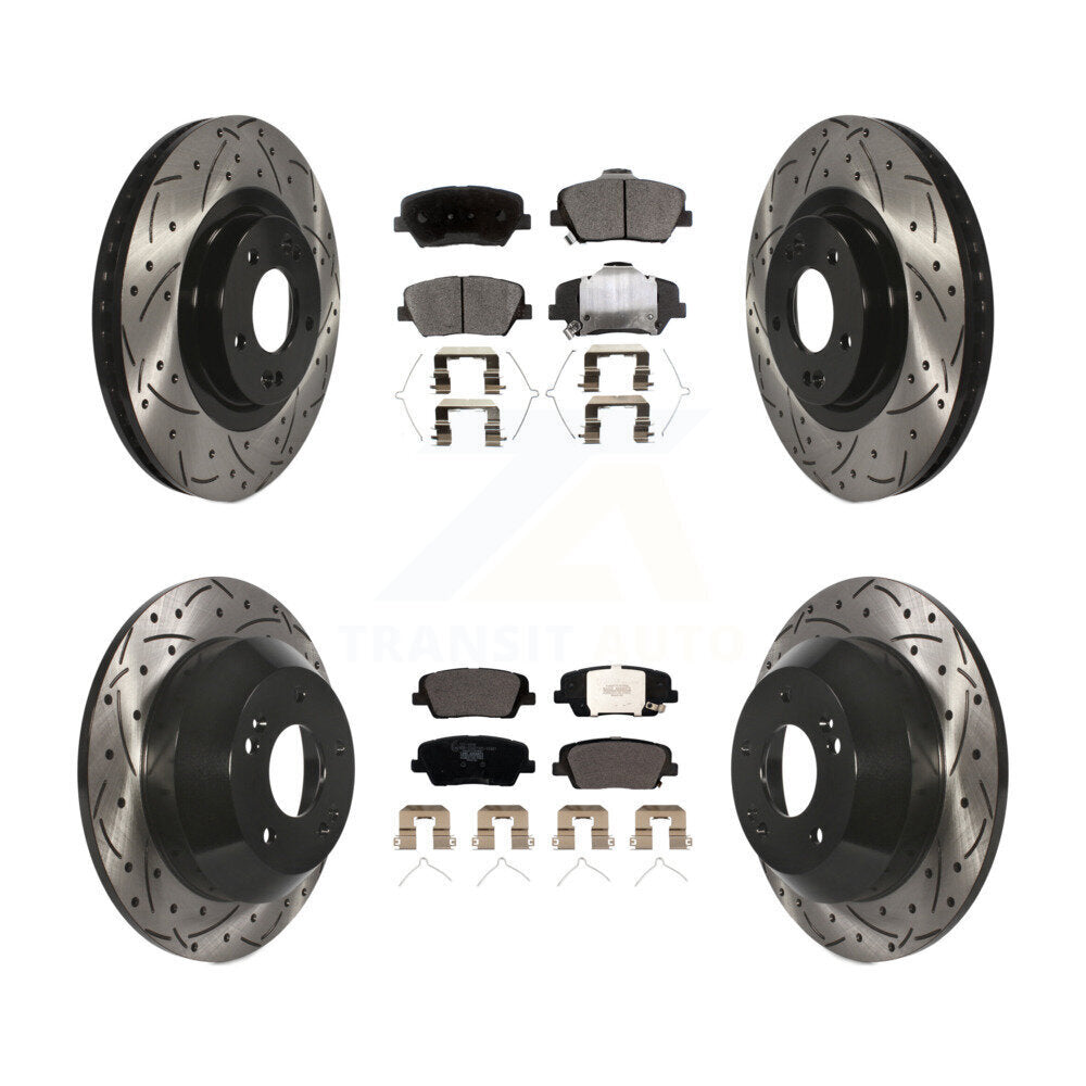 Front Rear Drill Slot Brake Rotors Ceramic Pad Kit For Kia Sorento Hyundai Santa