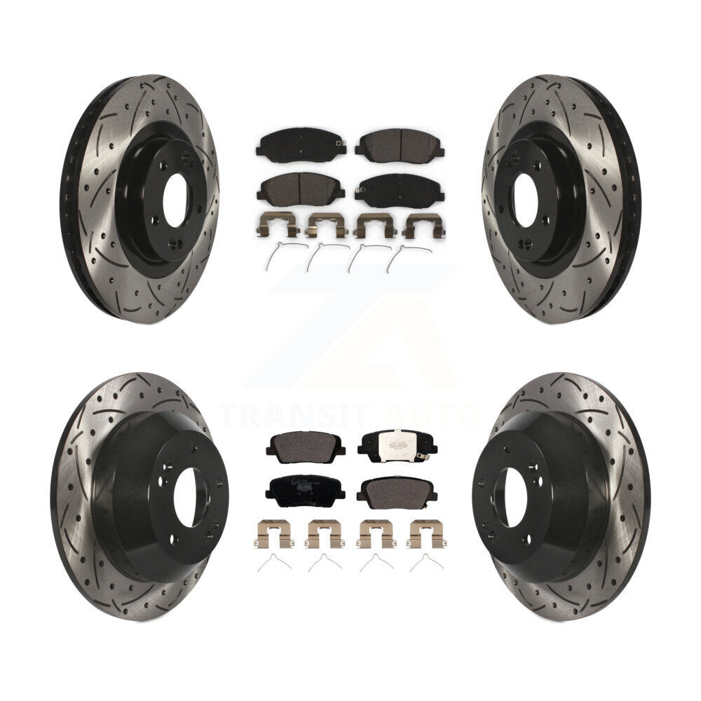 Front Rear Drilled Slot Disc Brake Rotor Ceramic Pad Kit For Hyundai Santa Fe XL