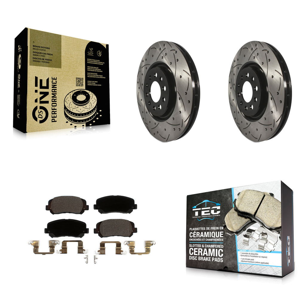 Front Drill Slot Disc Brake Rotor Ceramic Pad Kit For Jeep Cherokee Chrysler 200