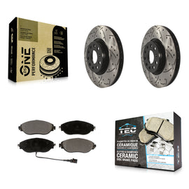 Front Coat Drill Slot Disc Brake Rotors Ceramic Pad Kit For Volkswagen GTI Jetta