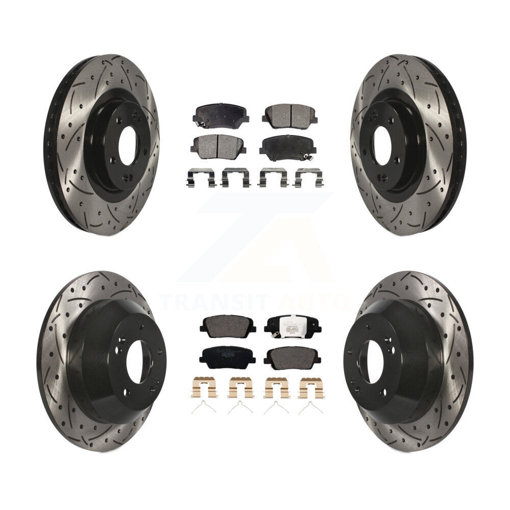 Front Rear Coated Drilled Slot Disc Brake Rotors Ceramic Pad Kit For Kia Sorento