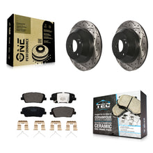 Charger l'image dans la galerie, Rear Coated Drilled Slotted Disc Brake Rotor And Ceramic Pad Kit For Kia Sorento