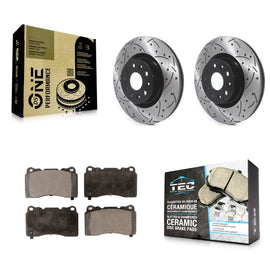 Front Drill Slot Disc Brake Rotor Ceramic Pad Kit For Cadillac CTS CT6 Chevrolet