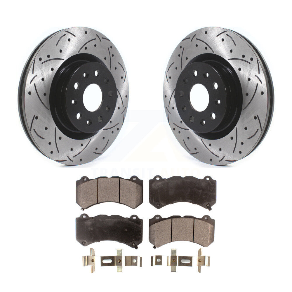 Front Coated Drilled Slotted Disc Brake Rotor & Ceramic Pad Kit For Cadillac CTS