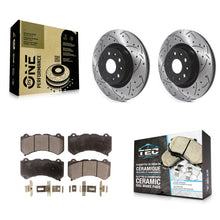 Charger l'image dans la galerie, Front Coated Drilled Slotted Disc Brake Rotor &amp; Ceramic Pad Kit For Cadillac CTS