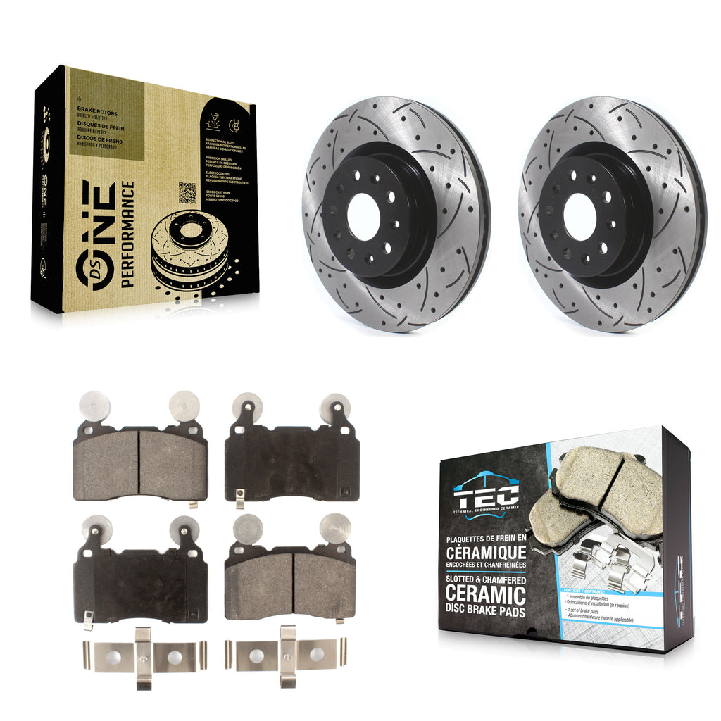 Front Drilled Slot Brake Rotor Ceramic Pad Kit For Cadillac CTS Chevrolet Camaro