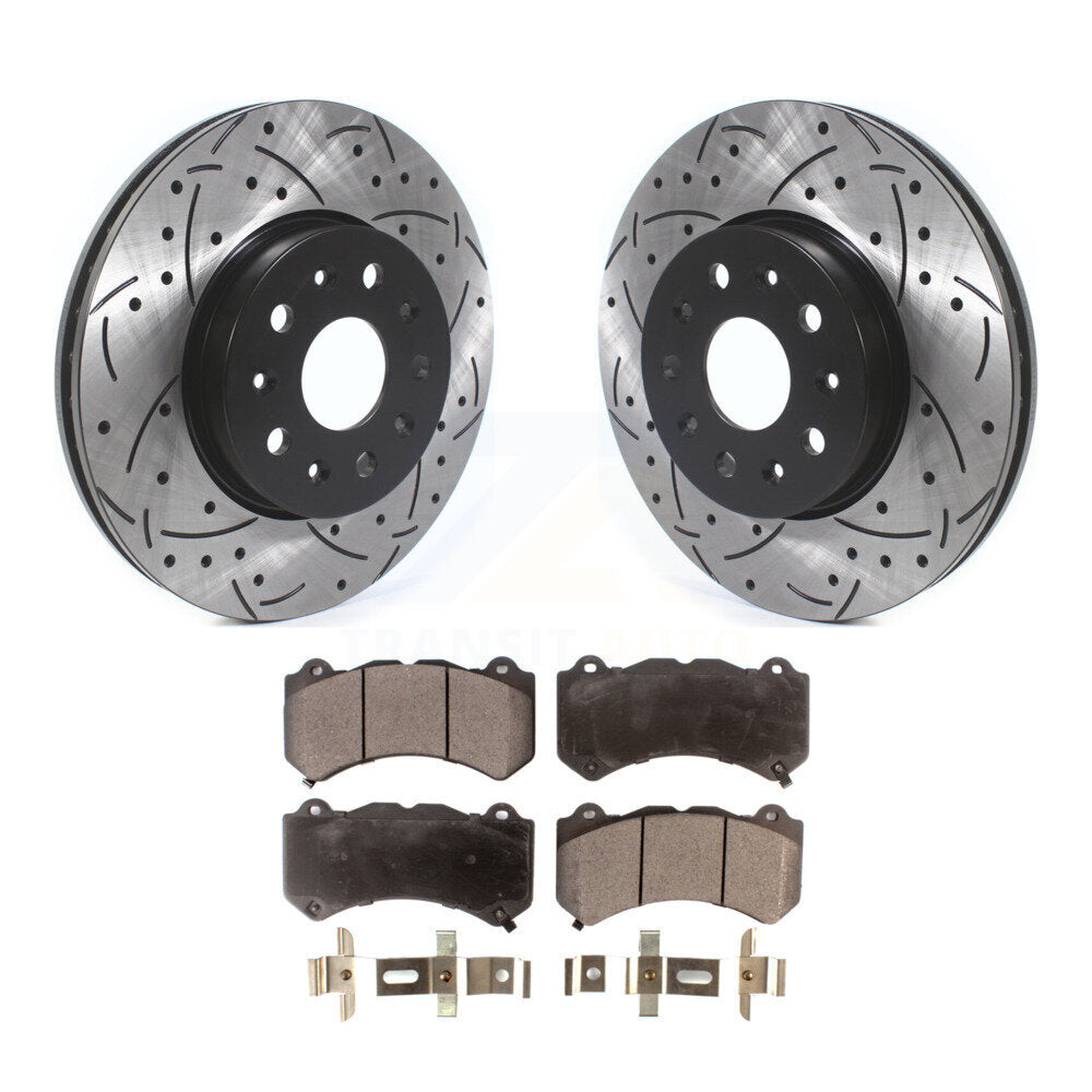 Front Drilled Slot Brake Rotors Ceramic Pad Kit For 19-20 Chevrolet Camaro LT/LS