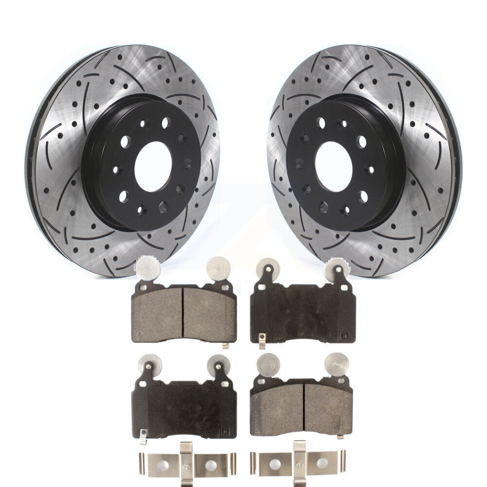 Front Drilled Slot Brake Rotor Ceramic Pad Kit For Cadillac CTS Chevrolet Camaro