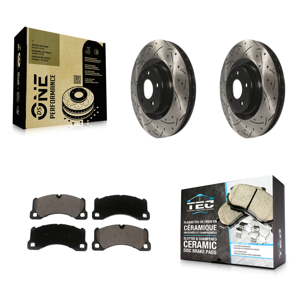 [Front] 2017 Porsche Macan Base Performance Drilled & Slotted Brake Rotor & Ceramic Pads Kit For Max Braking
