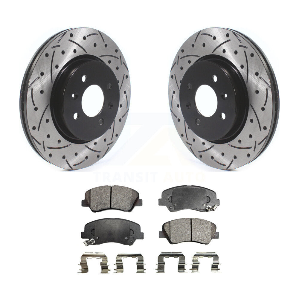 Front Coated Drilled Slotted Disc Brake Rotors And Ceramic Pads Kit For Kia Rio