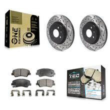 Charger l'image dans la galerie, Front Coated Drilled Slotted Disc Brake Rotors And Ceramic Pads Kit For Kia Rio