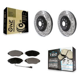 Front Drilled Slot Brake Rotor Ceramic Pad Kit For Volkswagen Tiguan Jetta GTI R