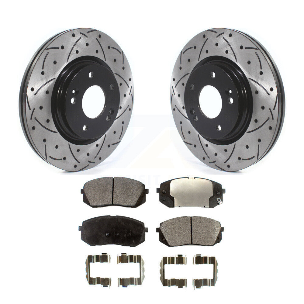 Front Drill Slot Brake Rotors Ceramic Pad Kit For 2015 Hyundai Sonata GAS engine