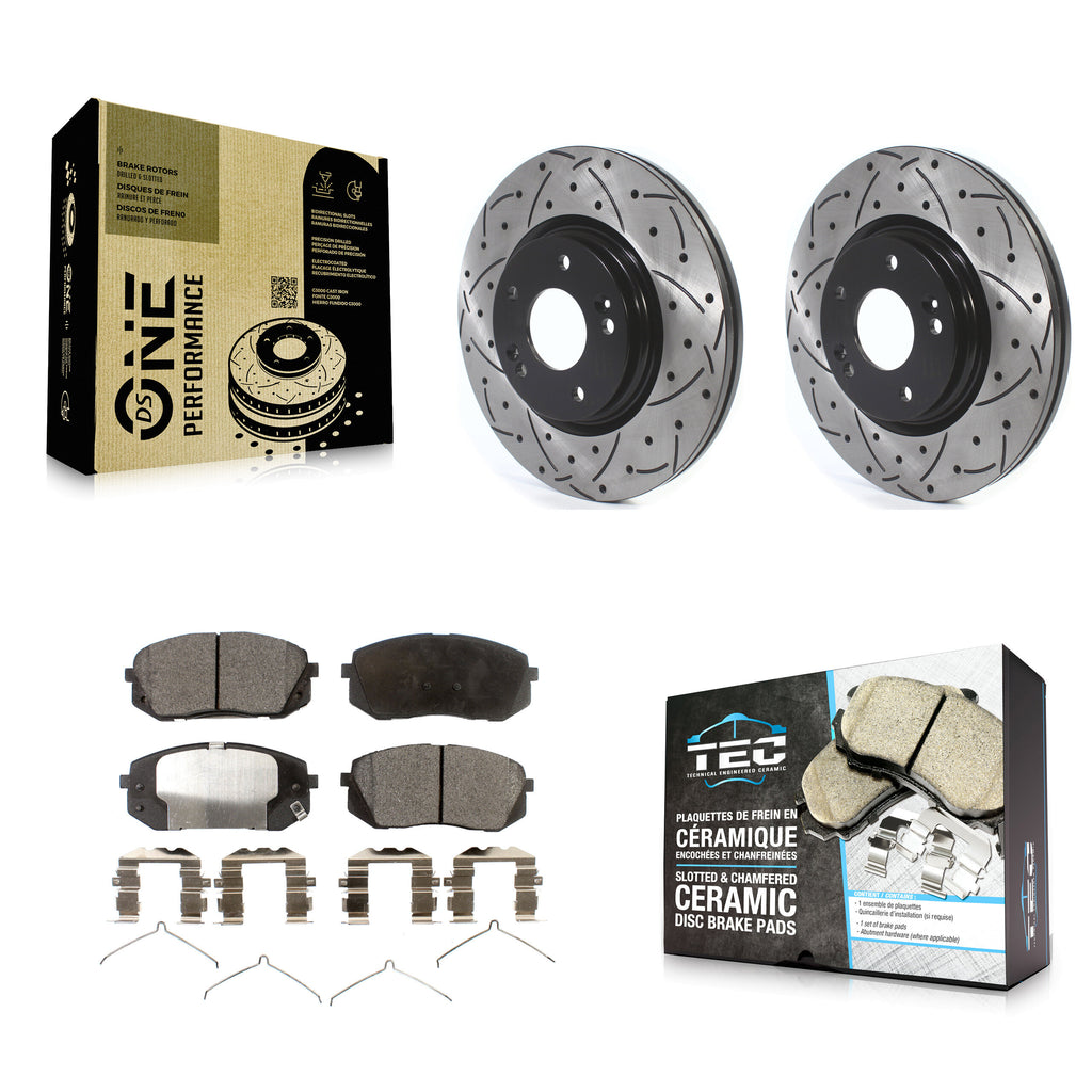 Front Drill Slot Brake Rotors Ceramic Pad Kit For Hyundai Sonata Kia Optima Niro