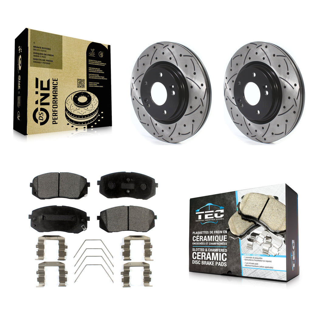 Front Drilled Slot Brake Rotor Ceramic Pad Kit For Kia Soul Hyundai Kona Elantra