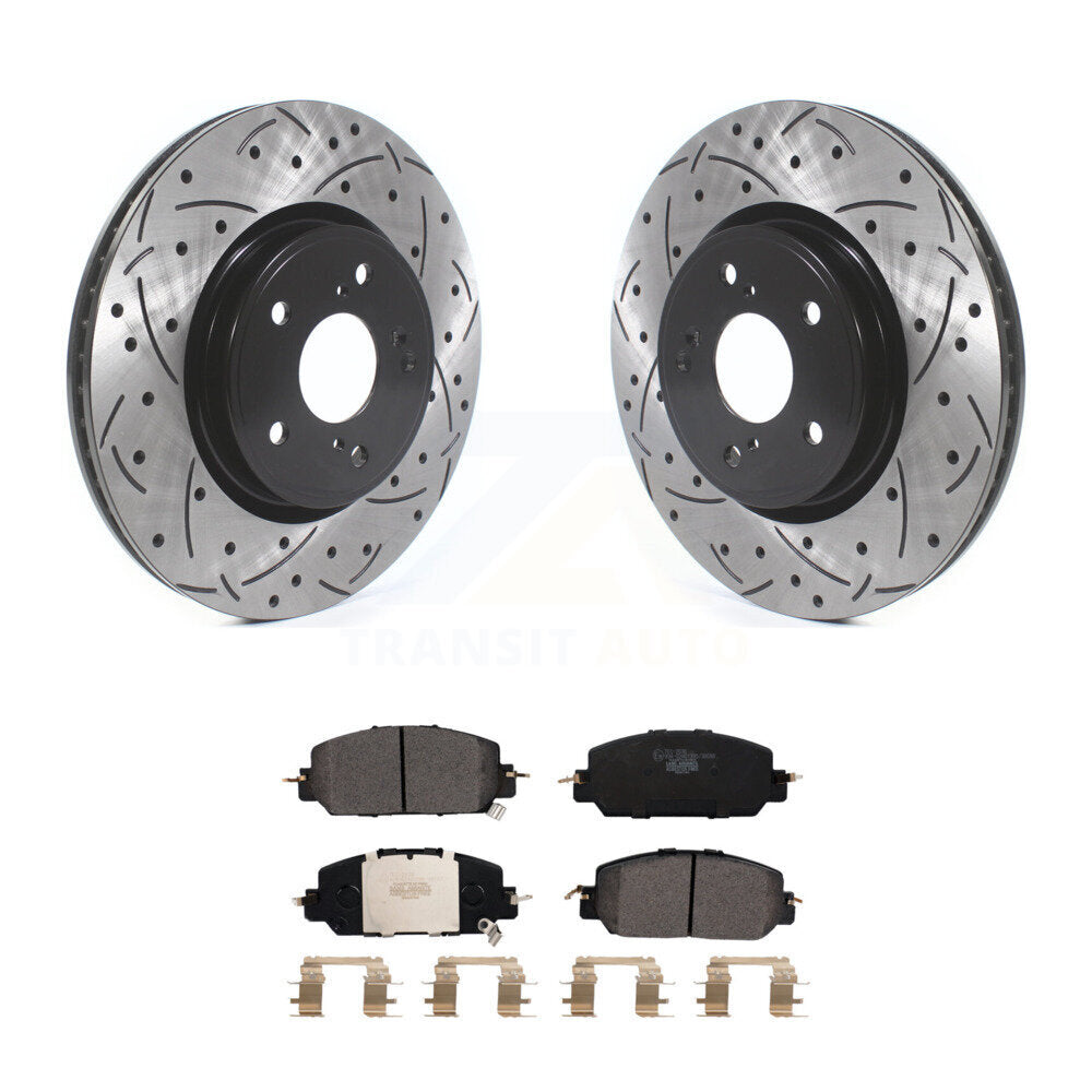 Front Coated Drilled Slotted Disc Brake Rotor And Ceramic Pad Kit For Honda CR-V