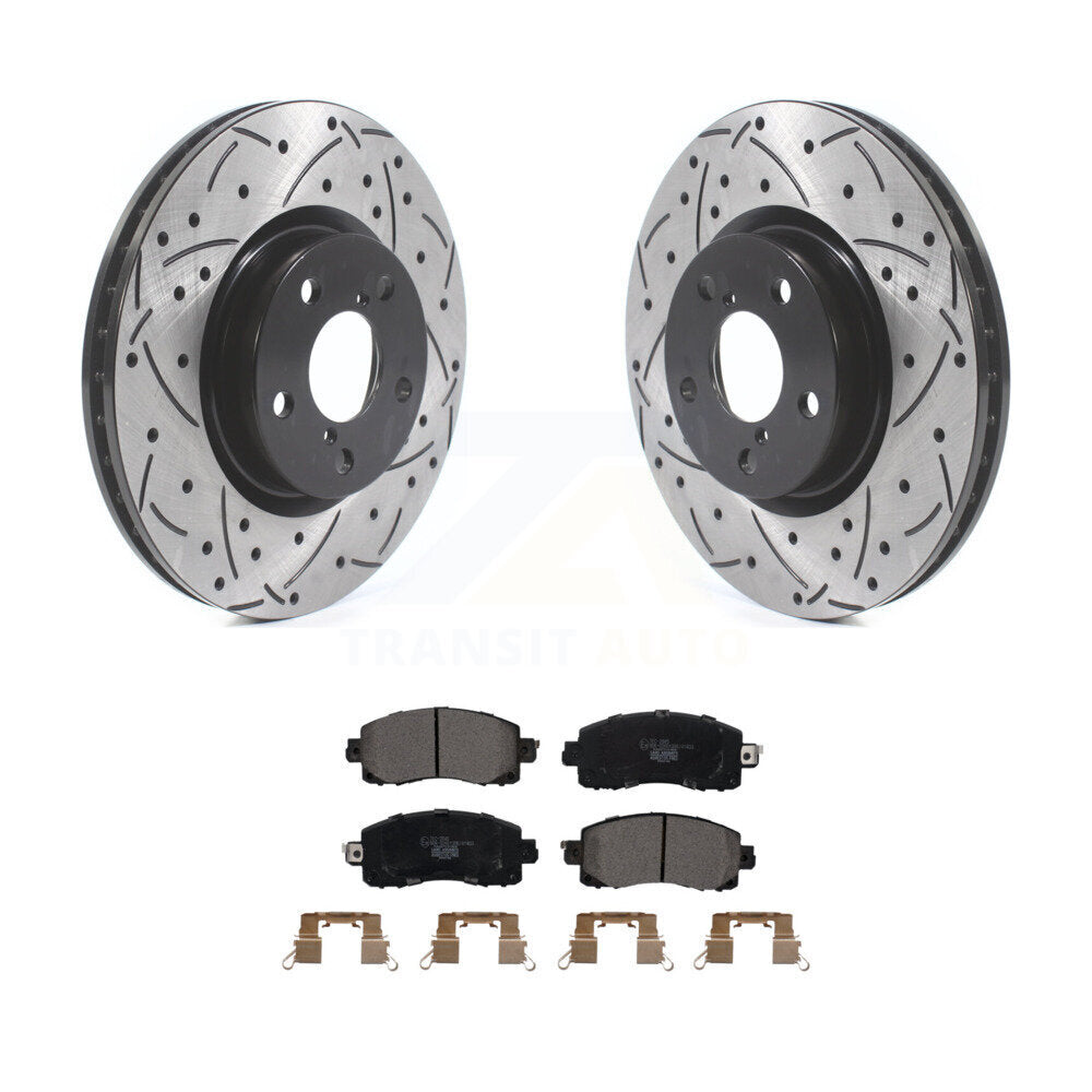 Front Coated Drilled Slotted Disc Brake Rotor Ceramic Pad Kit For Subaru Impreza