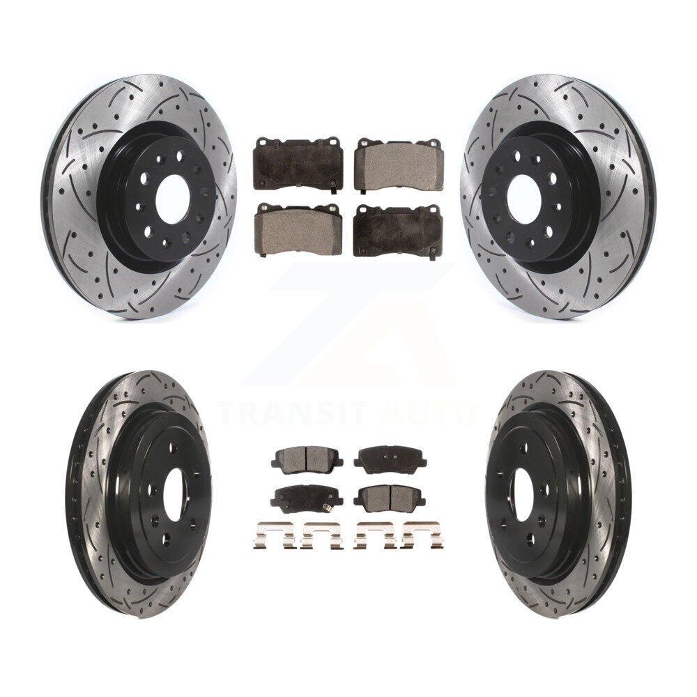 Front Rear Coated Drilled Slot Disc Brake Rotor Ceramic Pad Kit For Cadillac CTS