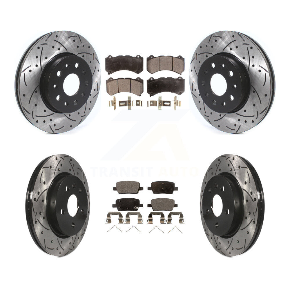 Front Rear Drilled Slot Brake Rotor & Ceramic Pad Kit For Chevrolet Camaro LT/LS