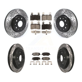 Front Rear Coated Drilled Slot Disc Brake Rotor Ceramic Pad Kit For Cadillac CTS