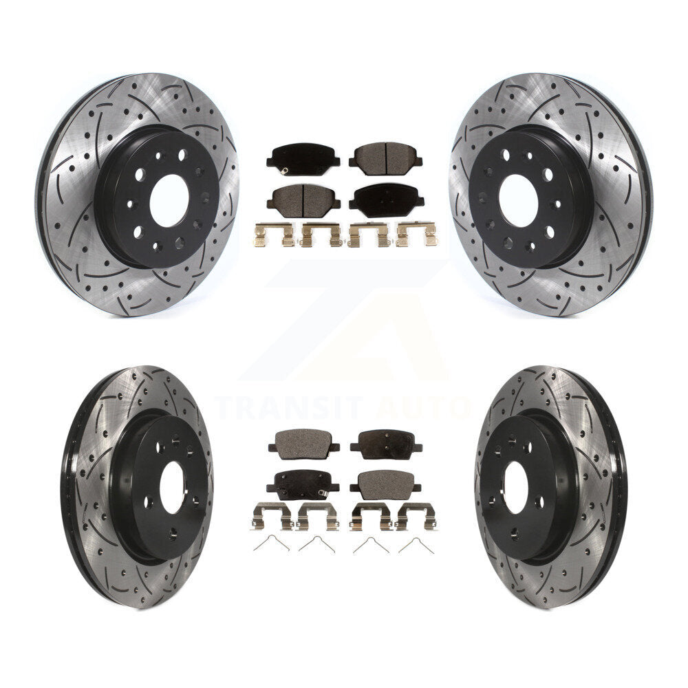 Front Rear Coat Drill Slot Disc Brake Rotor Ceramic Pad Kit For Chevrolet Camaro