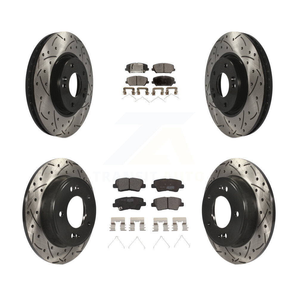Front Rear Coat Drill Slot Disc Brake Rotor Ceramic Pad Kit For Hyundai Veloster