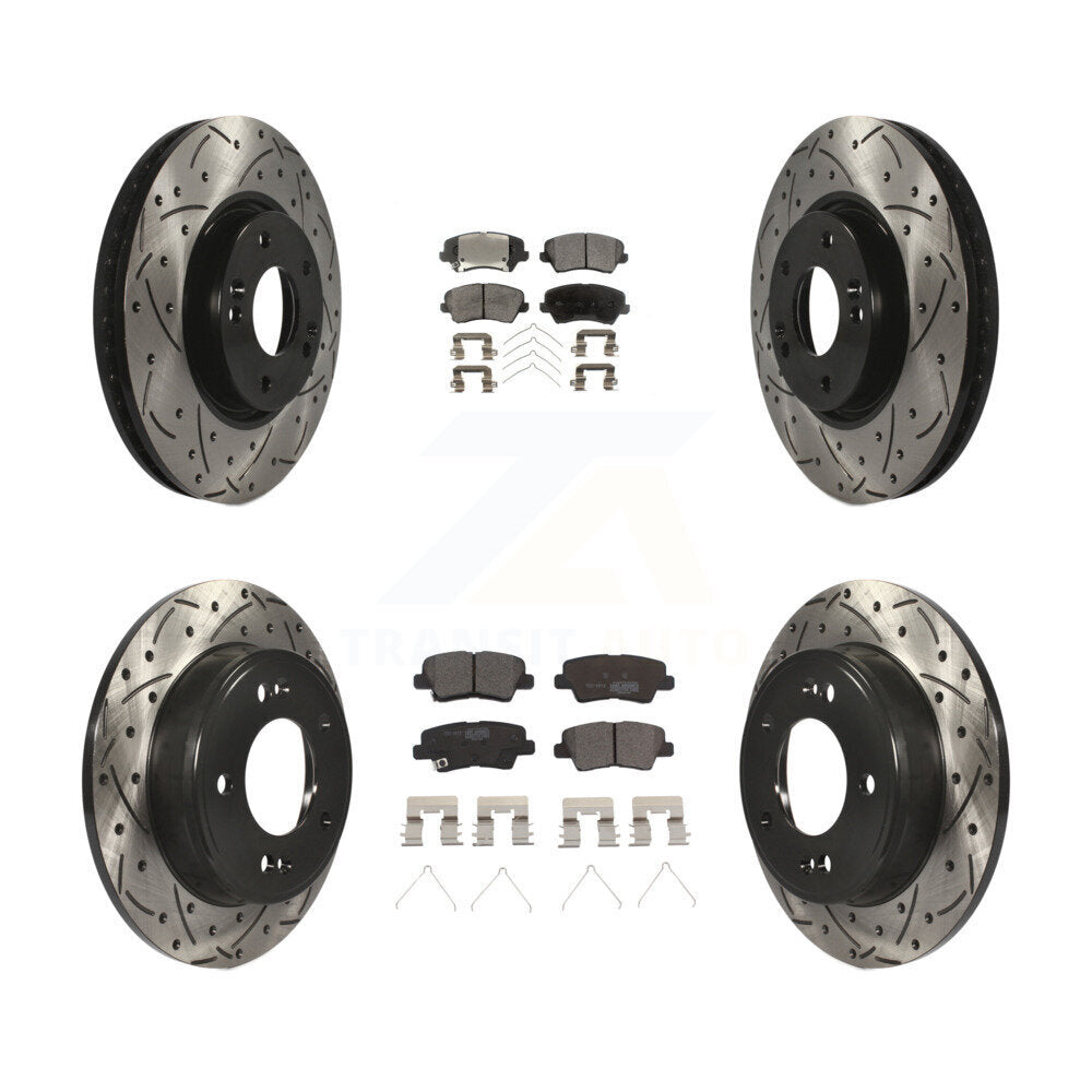 Front Rear Drilled Slot Brake Rotor Ceramic Pad Kit For Hyundai Veloster Tech SE