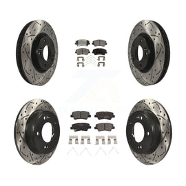 Front Rear Drilled Slot Brake Rotor Ceramic Pad Kit For Hyundai Veloster Tech SE