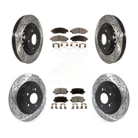 Front Rear Coated Drilled Slotted Disc Brake Rotor Ceramic Pad Kit For Acura MDX