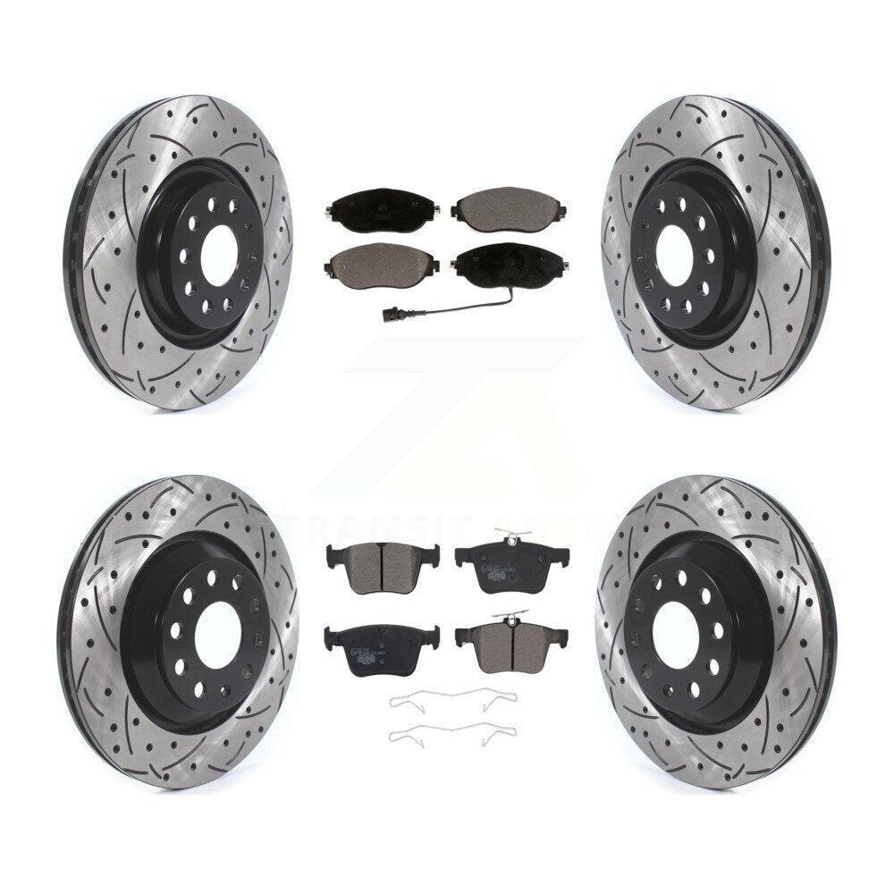 Front Rear Drill Slot Brake Rotors Ceramic Pad Kit For Audi Volkswagen Golf R S3