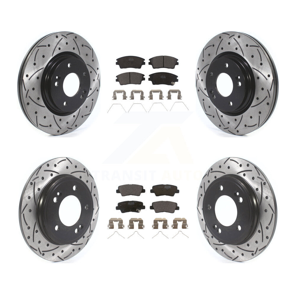 Front Rear Drill Slot Brake Rotor Ceramic Pad Kit For 17-20 Hyundai Elantra 1.6L