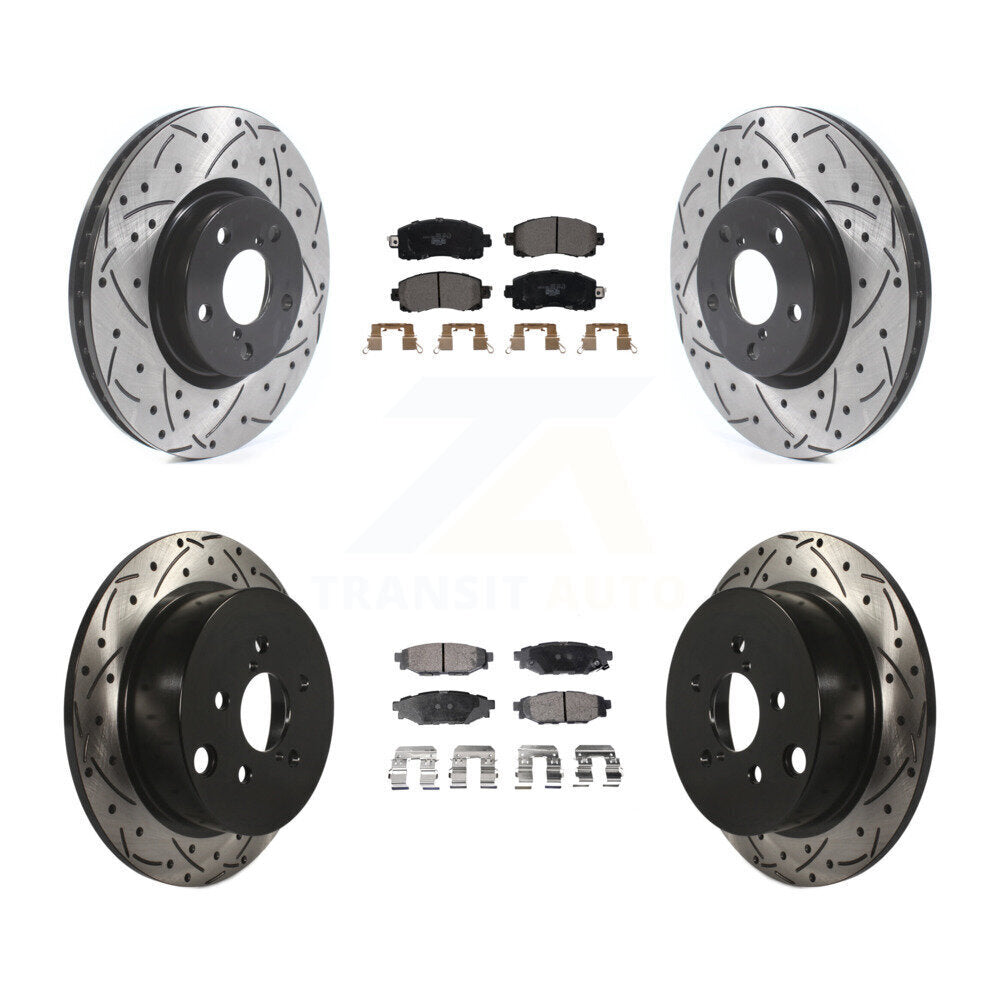Front Rear Coated Drill Slot Disc Brake Rotor Ceramic Pad Kit For Subaru Impreza
