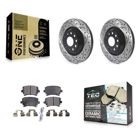 Rear Drill Slot Brake Rotors Ceramic Pad Kit For Volkswagen CC Passat GTI Golf R