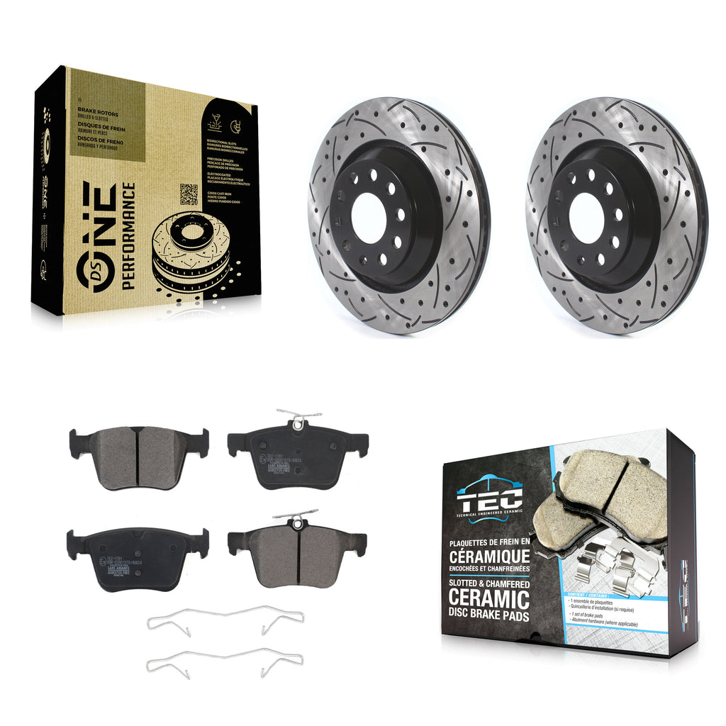 Rear Drill Slot Brake Rotors Ceramic Pad Kit For Volkswagen Atlas Audi Golf R S3
