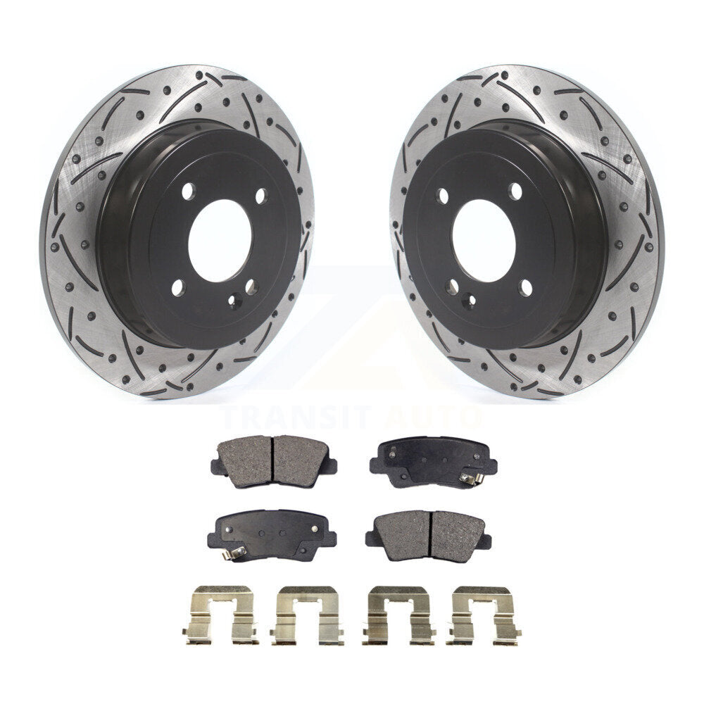 Rear Coated Drill Slot Disc Brake Rotors Ceramic Pad Kit For 2011 Hyundai Accent