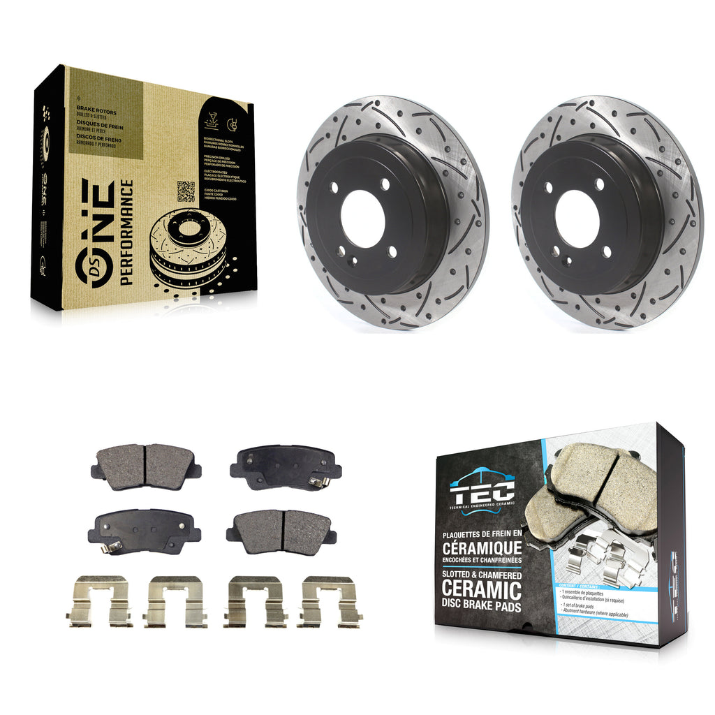 [Rear] 2011 Hyundai Accent Performance Drilled & Slotted Brake Rotor & Ceramic Pads Kit For Max Braking
